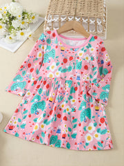 Girls Casual Cartoon Print Cotton Long Sleeve Dress