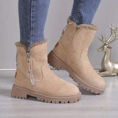 Women's Side Zipper Solid Snow Boots Flat Wear Resistance Non Slip Walking Boots