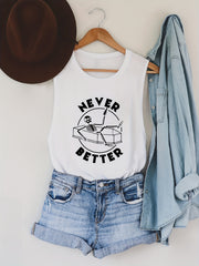 Skeleton & NEVER BETTER Print Tank Top Summer Sleeveless Top