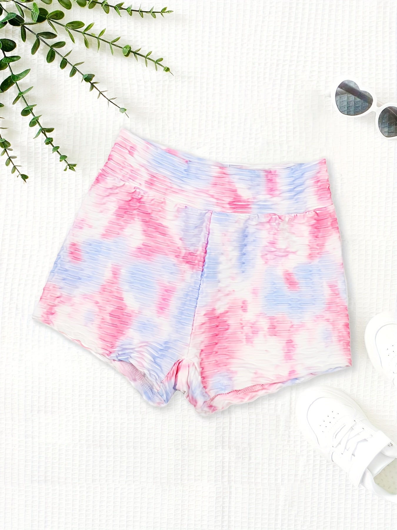 Girls Tie Dye Texture Print Elastic Shorts Multipack for Sports Yoga