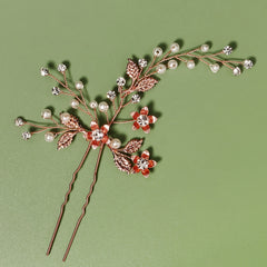Bridal Hair Pins Flower Bride Headpieces Faux Pearls Hair Clips Crystal Wedding