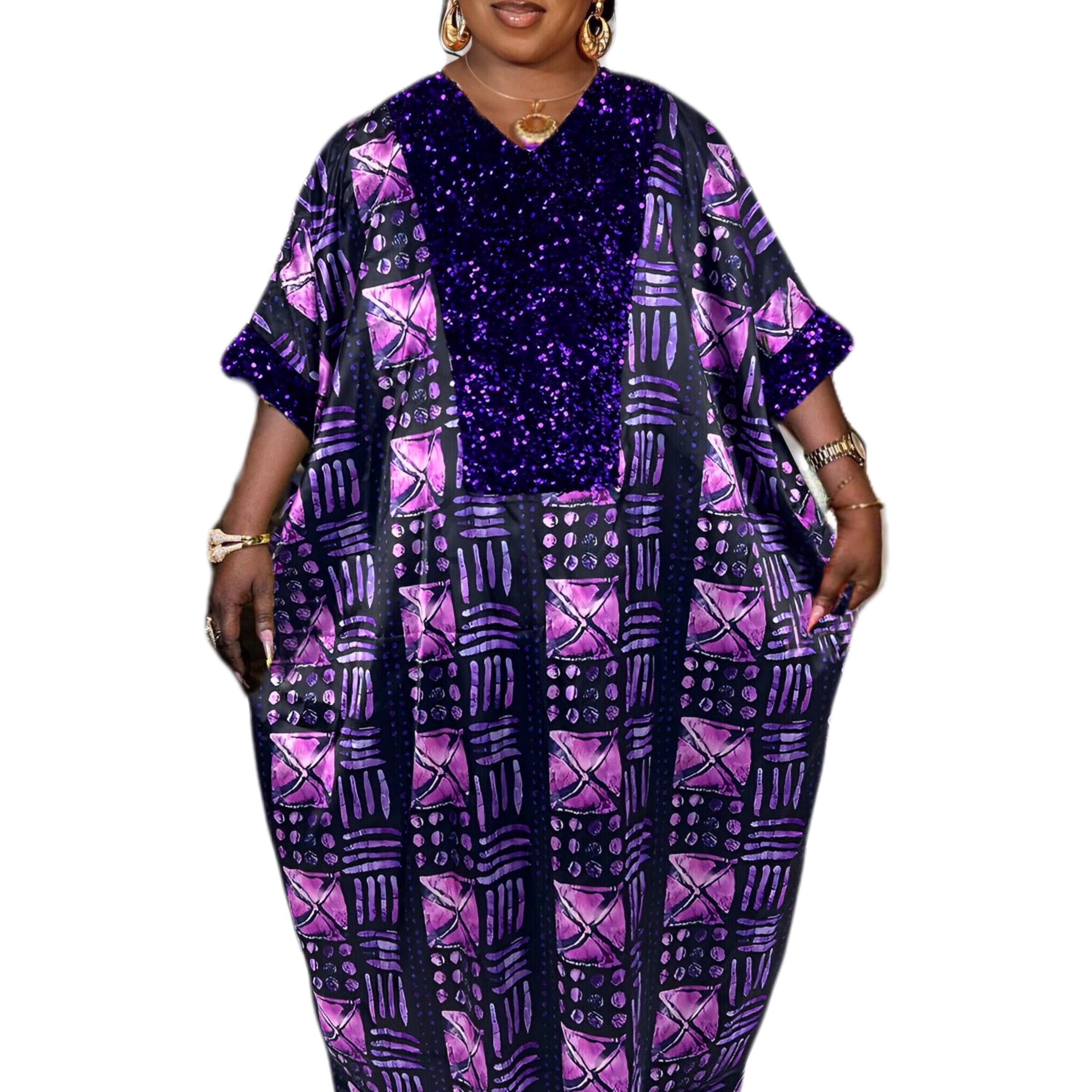 Abaya Dress Geometric Print Maxi Kaftan Dress