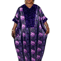Abaya Dress Geometric Print Maxi Kaftan Dress