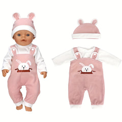3pcs Baby Doll Clothes Set with Hat, Long Sleejsones and Pants