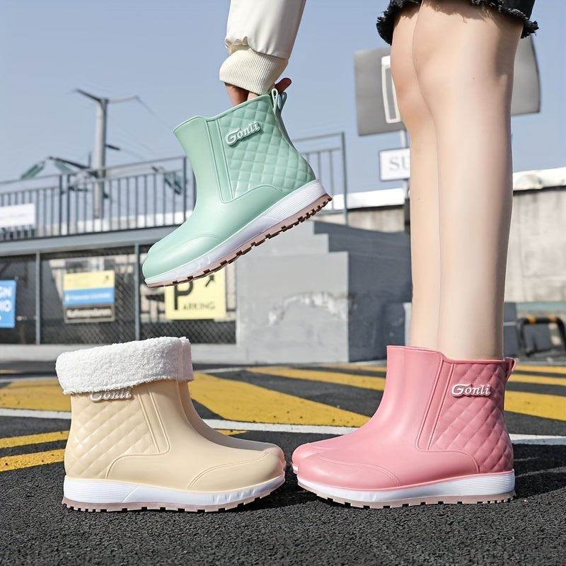 Stylish Mid-Calf Rain Boots Waterproof Warm Rain Shoes