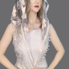 Vintage Lace Triangle Scarf Veil Flower Embroidery Mantilla Head Covering