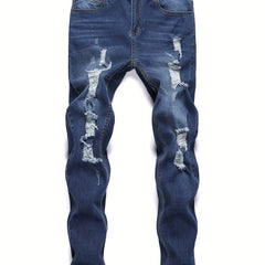 Men's Ripped Distressed Skinny Jeans Stretchy Washed Denim Pants