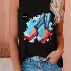 Graphic Print Crew Neck Tank Top for Summer Women's Clothing