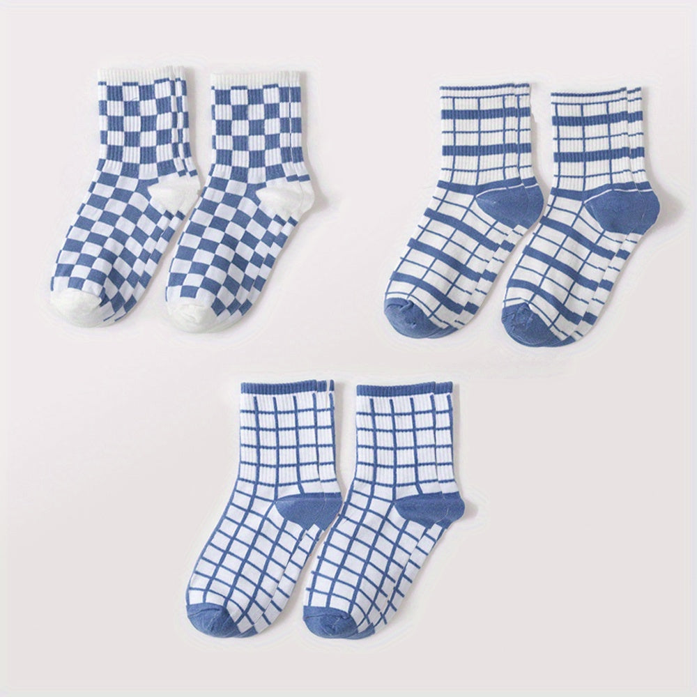 Bear Print Crew Socks Plaid Stockings 6 8 10 Pairs