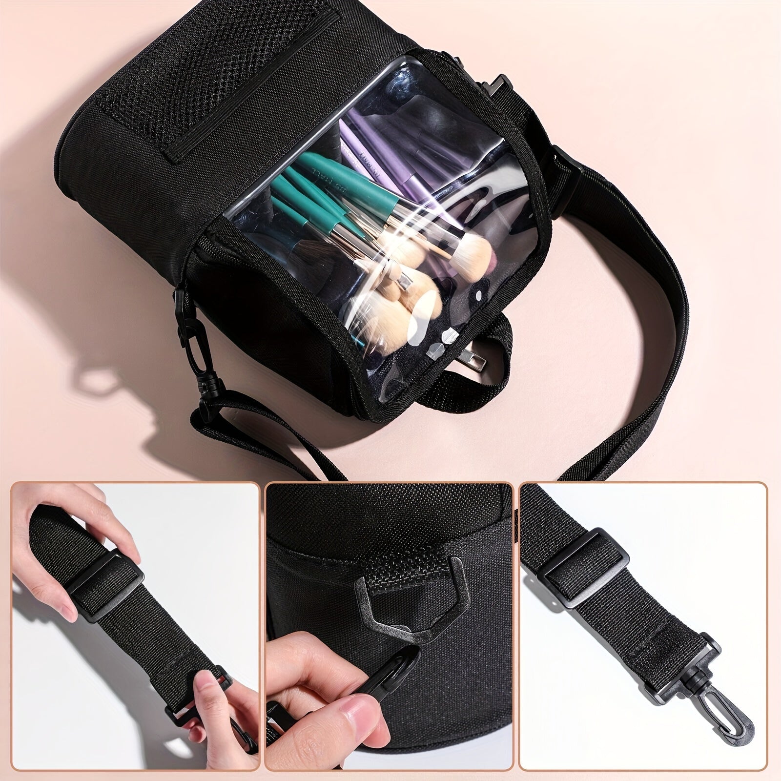 Makeup Brush Case Cosmetic Bag Organizer With Dividers and Shoulder Strap