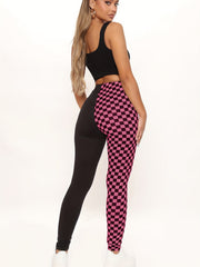 Plaid Print Colorblock Skinny Leggings Casual Every Stretchy Leggings