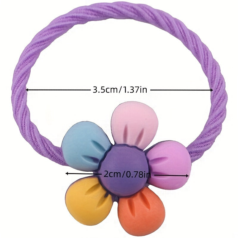 10pcs Colorful Flower Hair Ties for Girls Stretchy Ponytail Holders