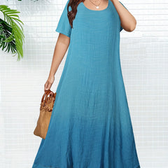 Ombre Print Maxi Dress Women's Boho Short Sleeve Layered