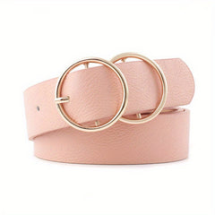 Double Ring Buckle Vintage Belt Solid PU Leather Waistband for Women