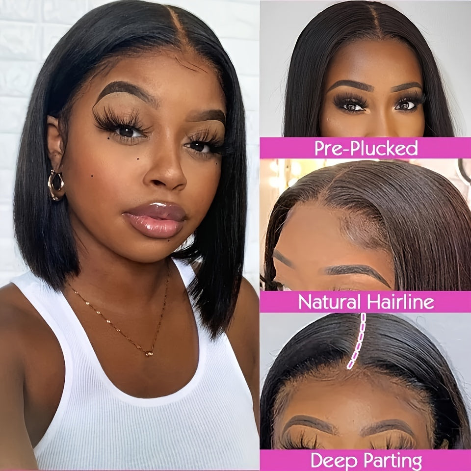 Straight Bob 13x4 Lace Front Human Hair Wig Brazilian Glueless Natrual 25cm