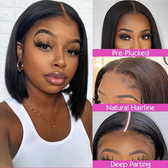 Straight Bob 13x4 Lace Front Human Hair Wig Brazilian Glueless Natrual 25cm