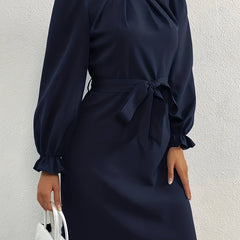 Ruched Solid Long Sleeve Dress