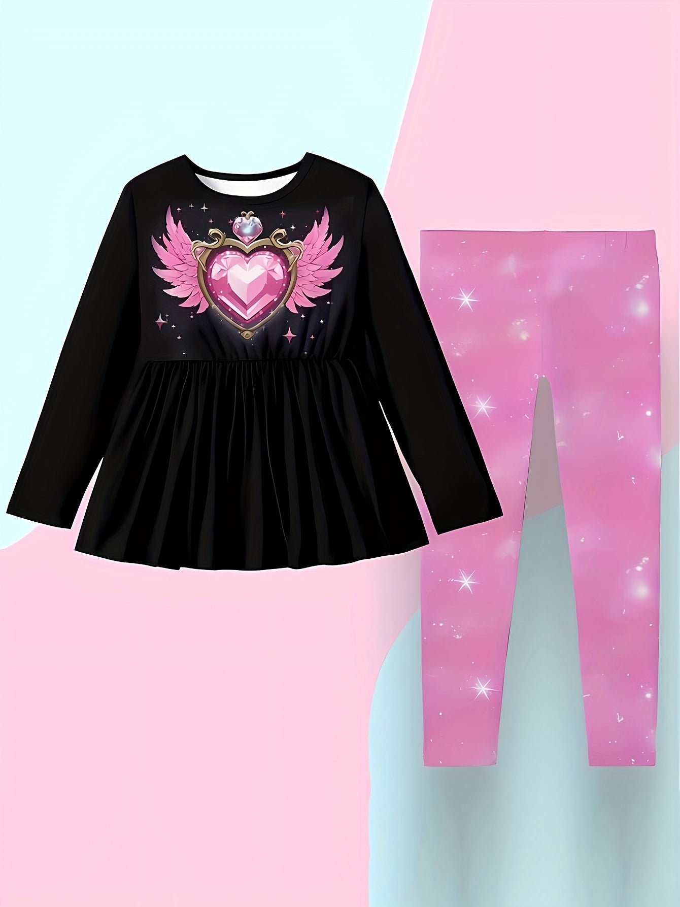Girls Heart Graphic Long Sleeve Top Pants Set