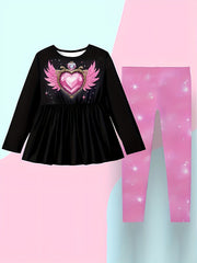 Girls Heart Graphic Long Sleeve Top Pants Set
