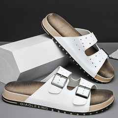 Men's Buckle Slides with Decorative Detail