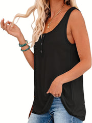 Button Front Sleeveless Tank Top for Women