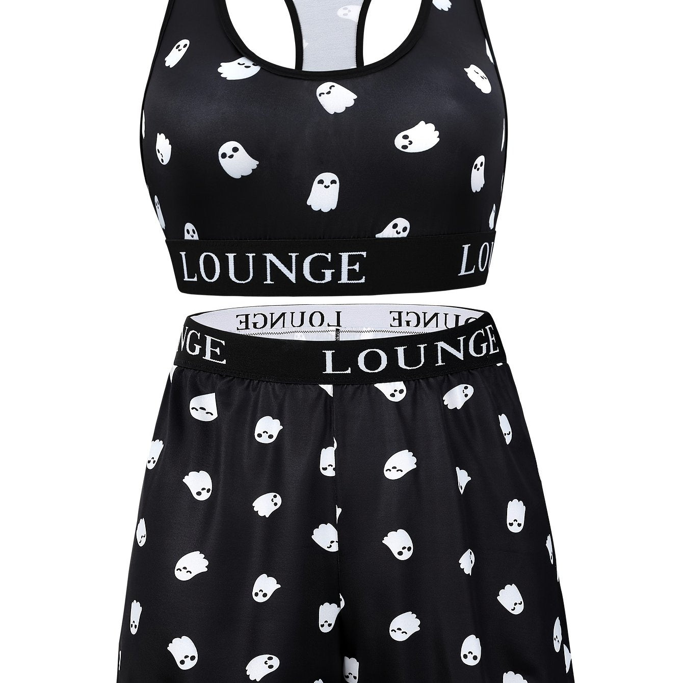 Women's Plus Ghost Print Bra & Shorts Two Piece Set