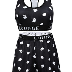 Women's Plus Ghost Print Bra & Shorts Two Piece Set