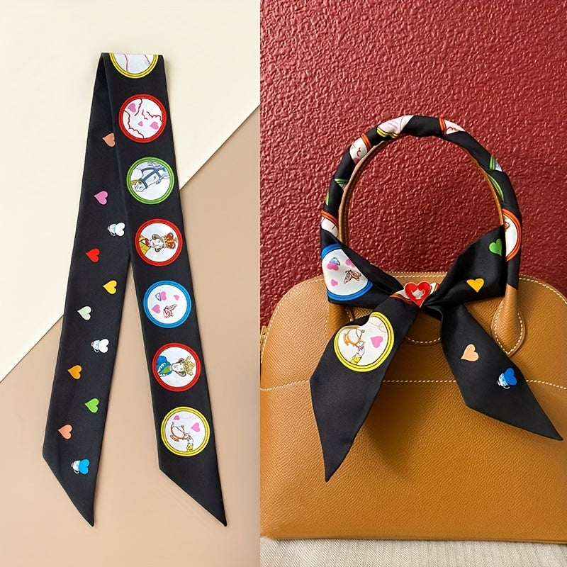 Printed Silk Skinny Scarf Casual Decorative Hair Ribbon