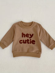 Kids Round Neck Sports Top HEY CUTIE Print Pullover Sweatshirt