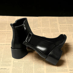 Women's Square Toe Low Heel Ankle Boots Side Zipper Block Heel Shoes