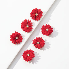 6 Pack Fabric Flower Hair Clips Set with Rhinestones
