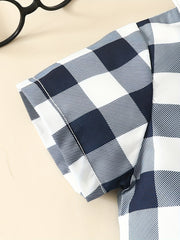Boys Plaid Short Sleeves Shirt Preppy Style For Summer Kids Clothes