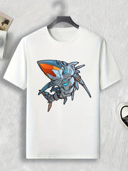Mechanical Shark Print Men's Comfy T-shirt for Outdoor