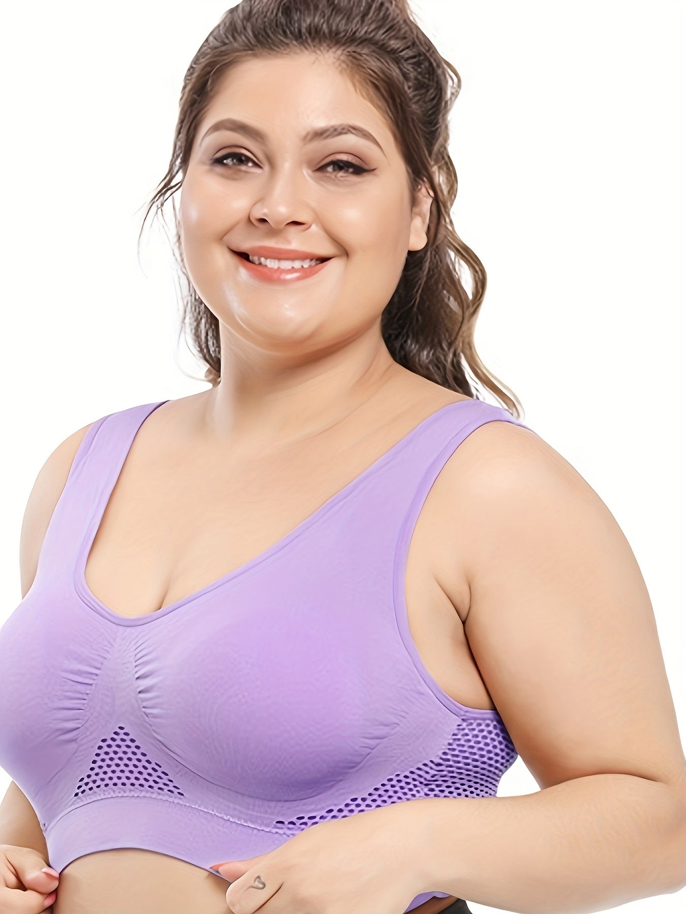 6 Pack Plus Size Sports Bra Set Women's Plus Solid Hollow Out Wireless