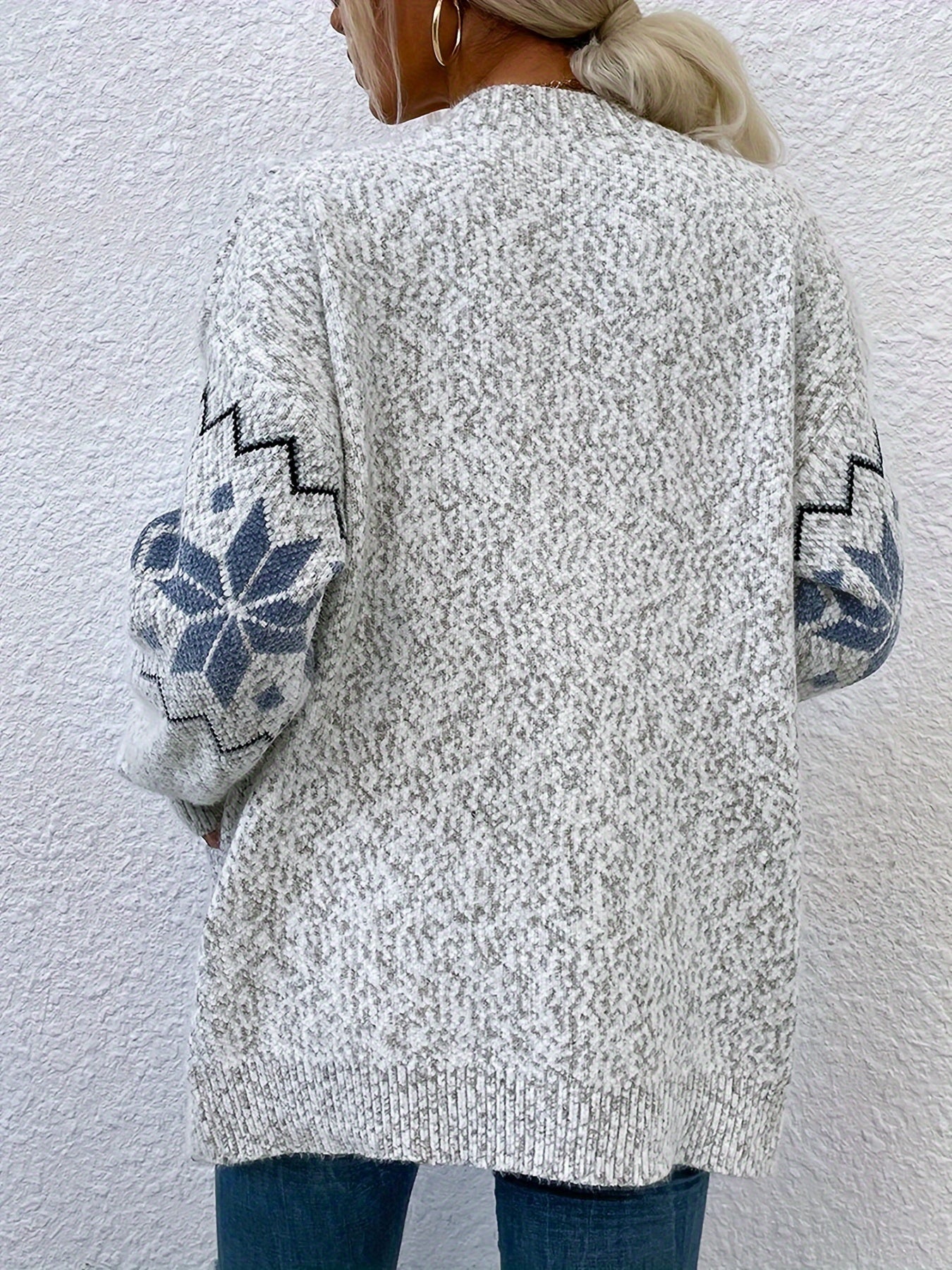 Geo Print Button Up Cardigan with Pockets