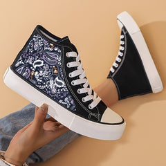 Lightweight Paisley Pattern High Top Canvas Sneakers