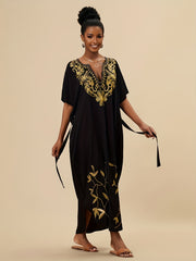 Women's Plus Boho Abaya Dress with Floral Embroidery