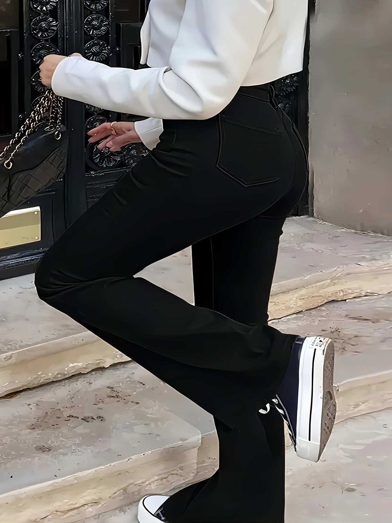 Flared Leg Stretch Washed Denim Pants
