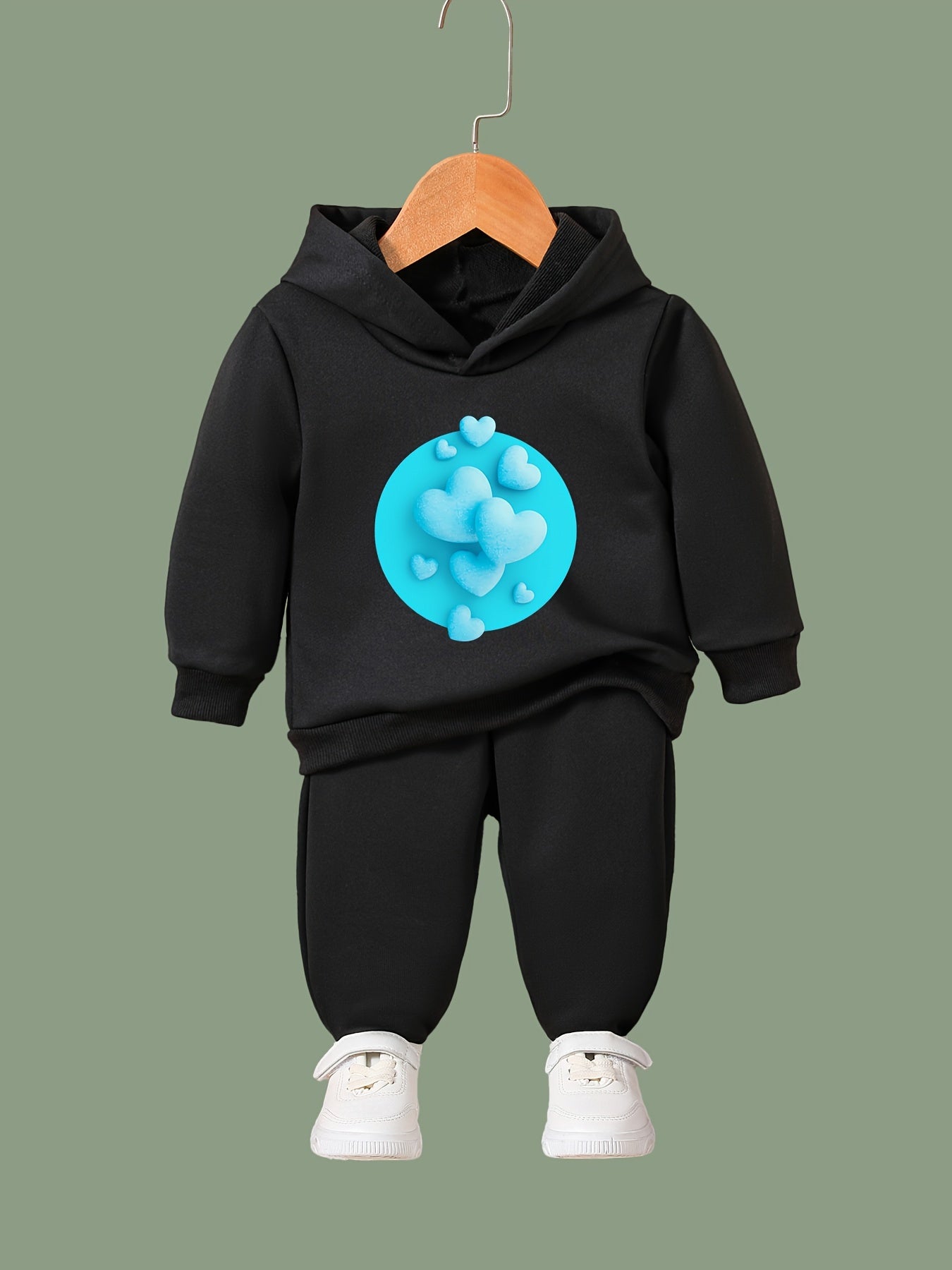 2pcs Heart Graphic Hoodies Pants Set Girls