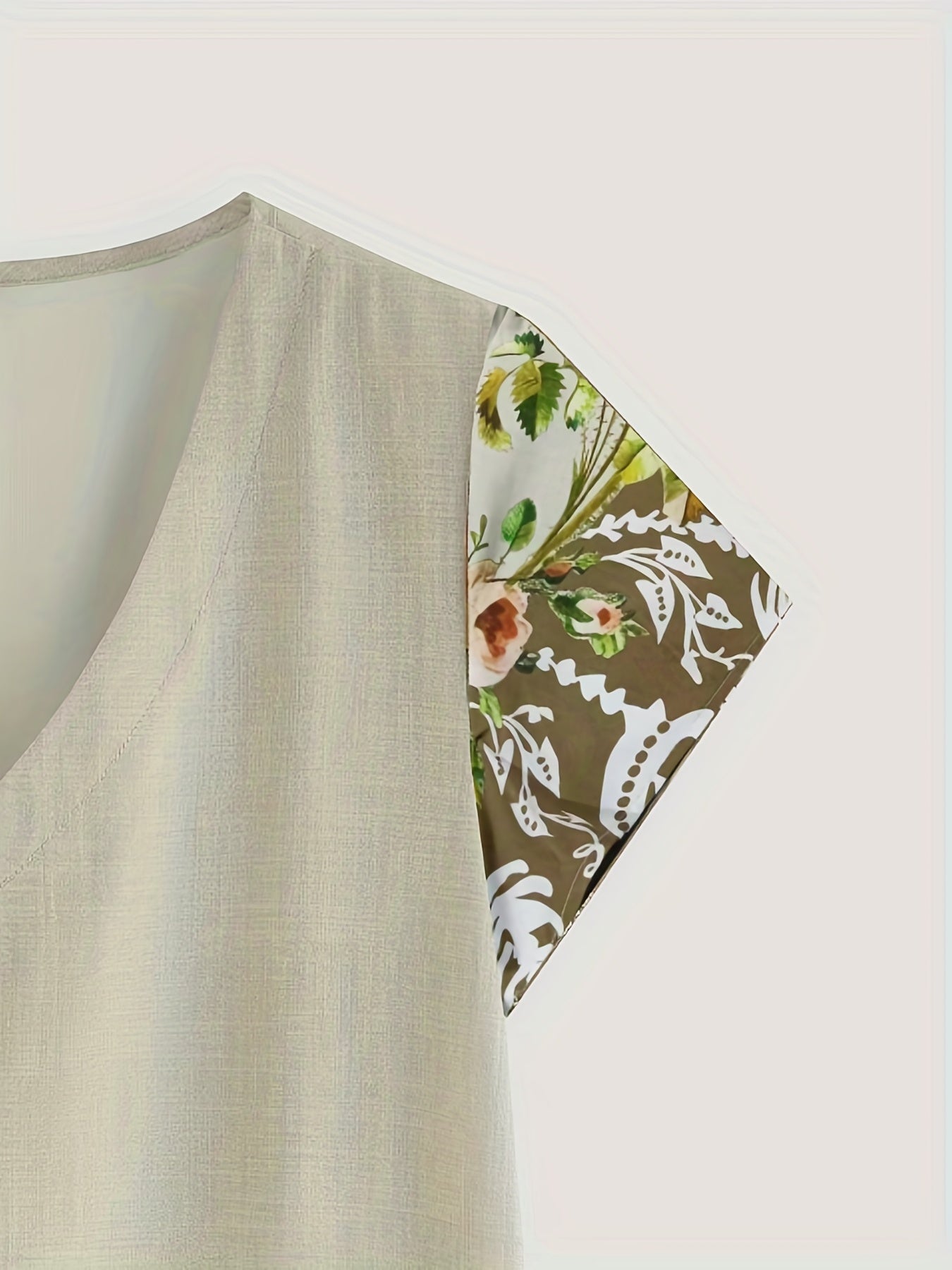 Plus Size Floral Print Cap Sleeve V Neck Stretch Dress