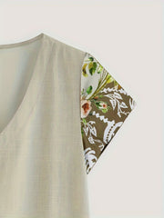 Plus Size Floral Print Cap Sleeve V Neck Stretch Dress