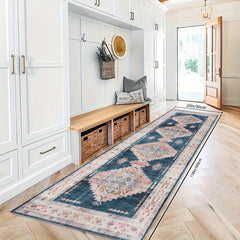 Geometric Pattern Washable Runner Rug Non Slip Vintage Print Rugs