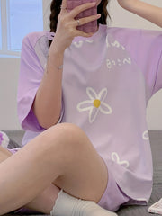 Floral Print Pajama Set Short Sleeve Top & Shorts Women's Sleepwear