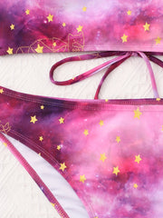 Galaxy Print Criss Cross Back Bikini Set Women's Plus Sexy