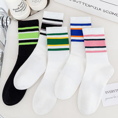 5 Pairs Women's Striped Mid Tube Socks
