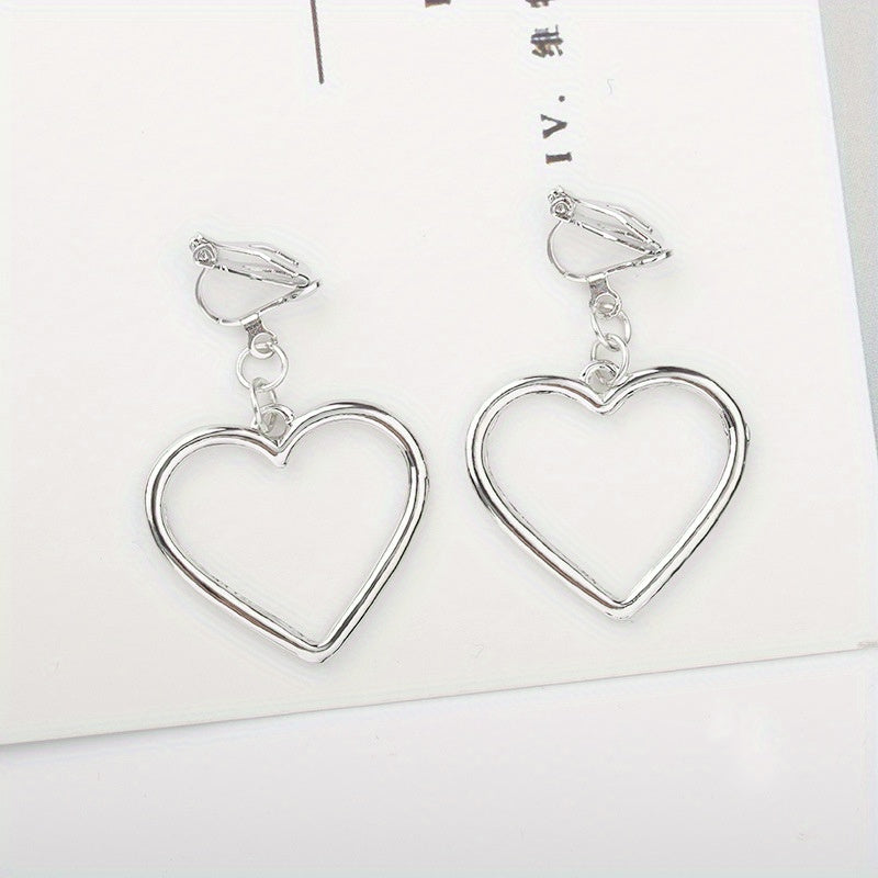 Hollow Heart Pendant Earrings & Ear Clips for Women