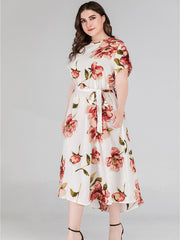 Floral Print Maxi Dress Plus Size Women's Short Sleeve Long Dress