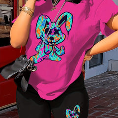 Cartoon Print 2pc Outfit Short Sleeve T Shirt & Shorts Set Women's Clothing