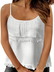 Lace Trim Cami Top Round Neck Sleeveless Tank Top