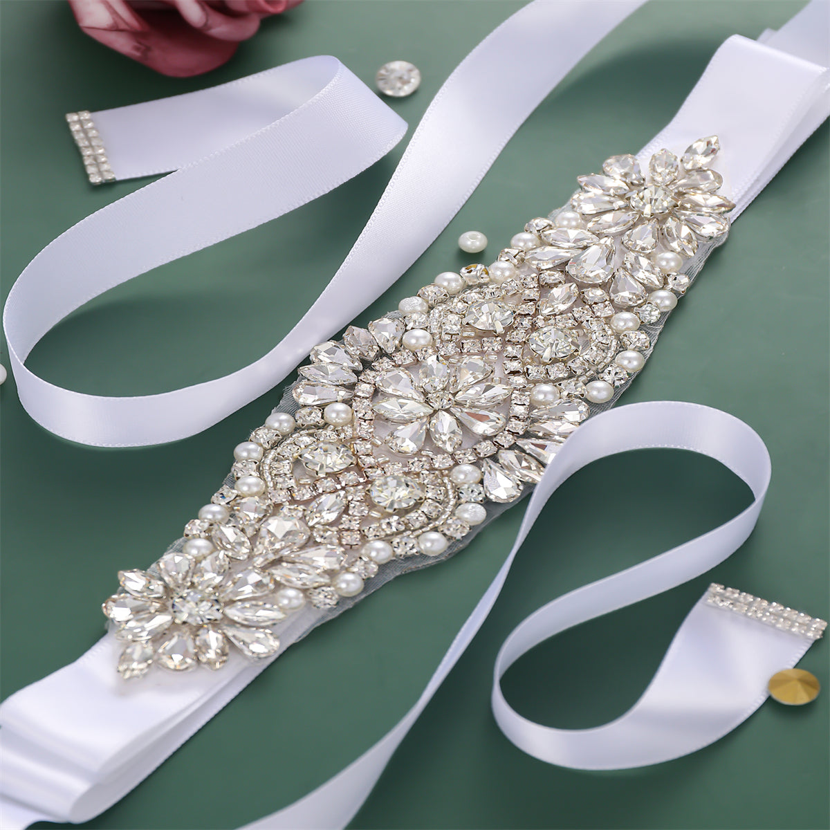 Bridal Belt Waist Chain Sash Faux Pearl Beaded Wedding Dress Accessory